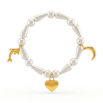 PRAO Bracelet Anti-Tarnish Pearl Bangle Featuring Heart Charm (Adjustable Size)