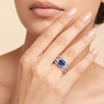 PRAO Ring Anti-Tarnish Blue Crystal Band (Adjustable Size)