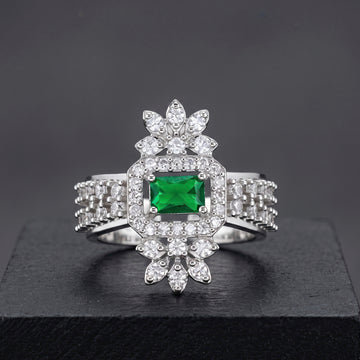 PRAO Ring Anti-Tarnish Green Halo Crystal (Adjustable Size)
