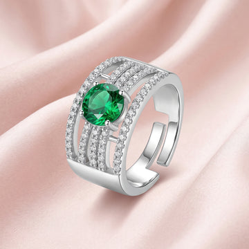 PRAO Ring Anti-Tarnish Green Crystal Band (Adjustable Size)
