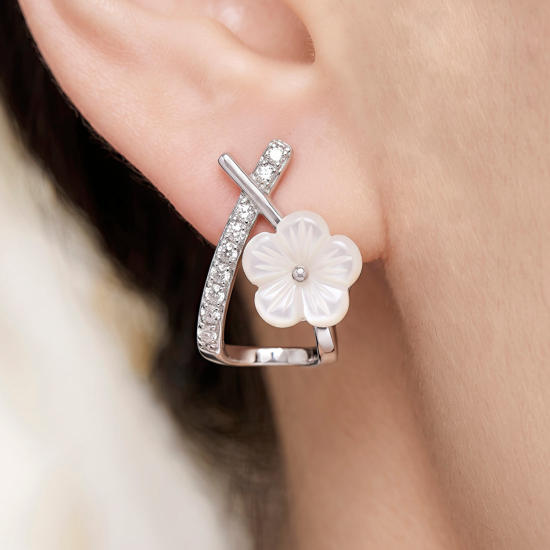 PRAO Earrings Anti-Tarnish Geometric Floral Studs