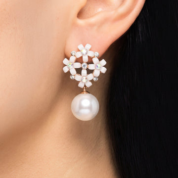 PRAO Earrings Anti-Tarnish Pearl Flower Dangles