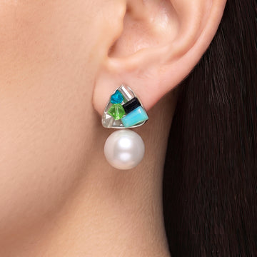 PRAO Earrings Anti-Tarnish Mosaic Pearl Studs