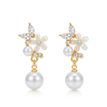 PRAO Earrings Anti-Tarnish Floral Pearl Dangles