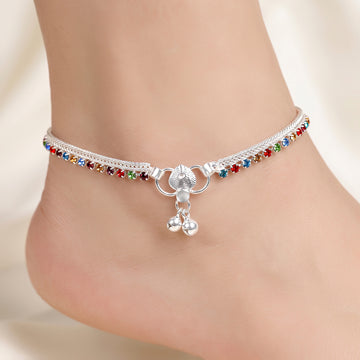 PRAO Anklet Anti-Tarnish Layered Multicolor Crystal