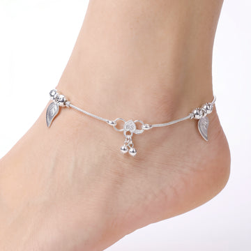 PRAO Anklet Anti-Tarnish Leaf Charm Snake Chain