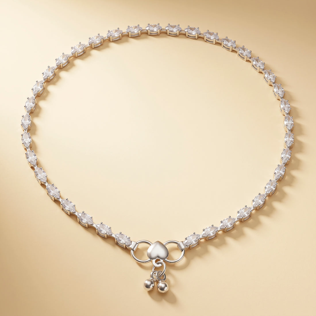 PRAO Anklet Anti-Tarnish Marquise Heart Bells