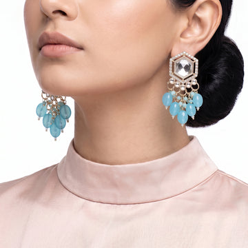 PRAO Earrings Anti-Tarnish Aqua Bead Chandeliers