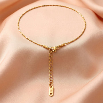 PRAO Anklet Anti-Tarnish Delicate Diamond Cut Wheat Box Chain