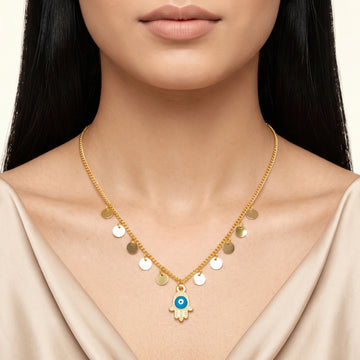PRAO Necklace Anti-Tarnish Hamsa Evil Eye Chain