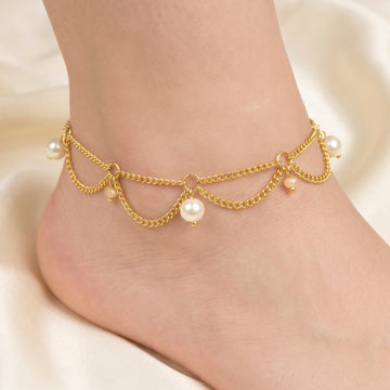 PRAO Anklet Anti-Tarnish Pearl Drape