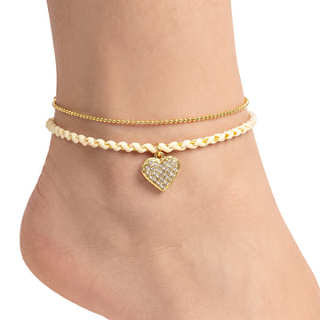 PRAO Anklet Anti-Tarnish Heart Cord