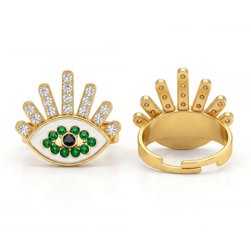 PRAO Ring Anti-Tarnish Evil Eye Green (Adjustable Size)