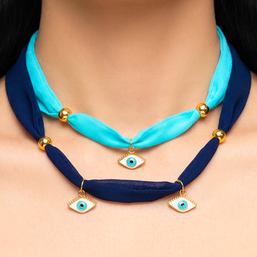 PRAO Necklace Cum Bracelet Anti-Tarnish Double-Layered Fabric Chain With Evil Eye Charms And Spacer Beads