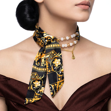 PRAO Necklace Anti-Tarnish Pearl Spiral Satin Scarf Set