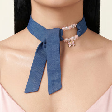 PRAO Necklace Anti-Tarnish Denim Butterfly Scarf