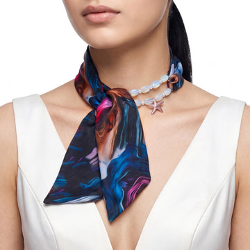 PRAO Necklace Cum Bracelet Anti-Tarnish Abstract Marble Neck Scarf With Double Strand Iridescent Beaded And Pink Starfish Charm