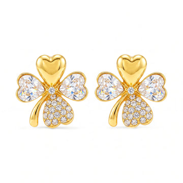 PRAO Earrings Anti-Tarnish Clover Crystal Studs