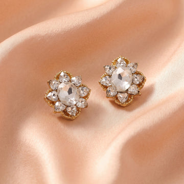 PRAO Earrings Anti-Tarnish Floral Crystal Studs