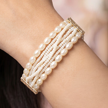 PRAO Bracelet Anti-Tarnish Multi Pearl Braid (Adjustable Size)