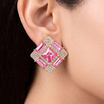 PRAO Earrings Anti-Tarnish Pink Crystal Studs