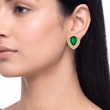 PRAO Earrings Anti-Tarnish Green Heart Studs