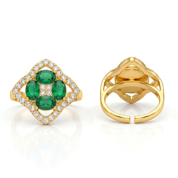 PRAO Ring Anti-Tarnish Green Clover (Adjustable Size)