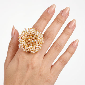 PRAO Ring Anti-Tarnish Pearl Floral (Adjustable Size)