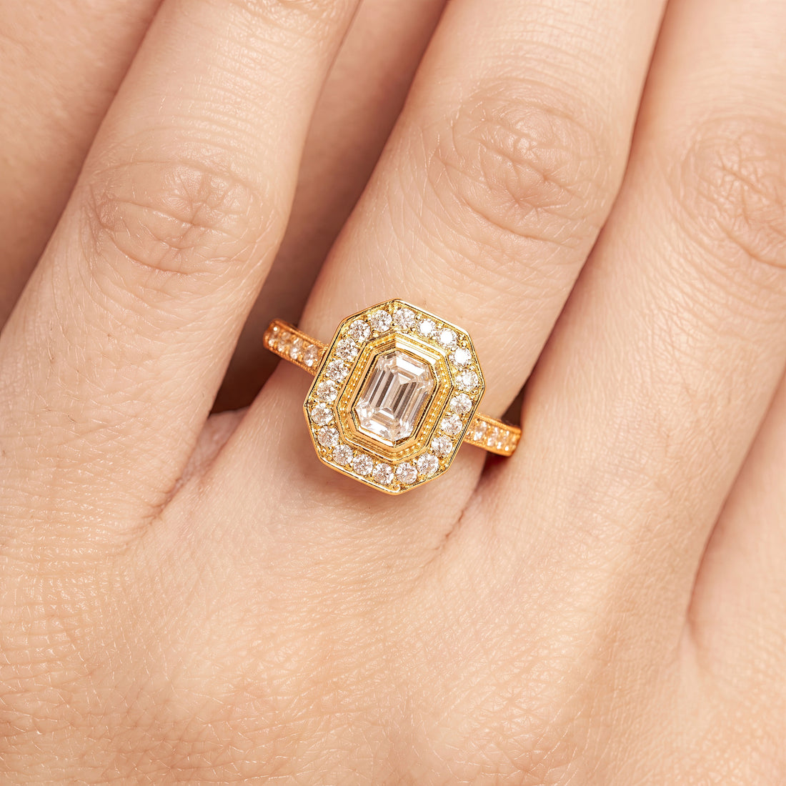 PRAO Ring Anti-Tarnish Emerald Cut Crystal (Adjustable Size)