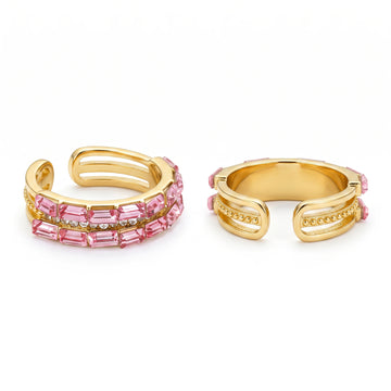 PRAO Ring Anti-Tarnish Pink Crystal Band (Adjustable Size)