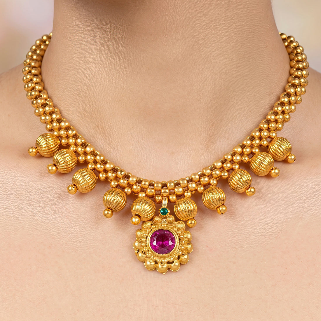 PRAO Necklace Anti-Tarnish Floral Bead Pendant