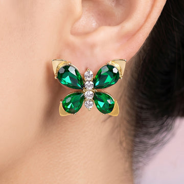 PRAO Earrings Anti-Tarnish Green Butterfly Studs