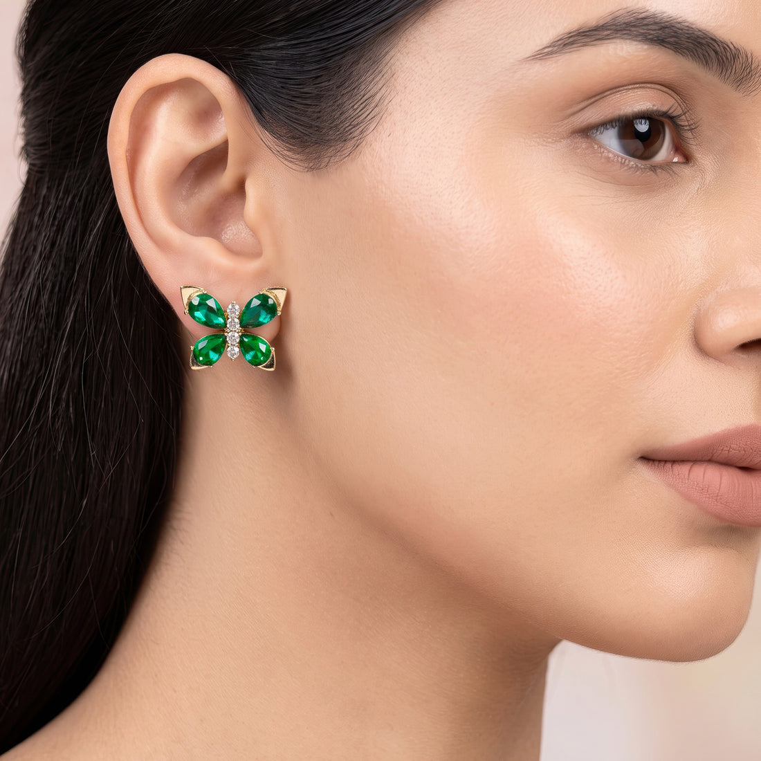 PRAO Earrings Anti-Tarnish Green Butterfly Studs