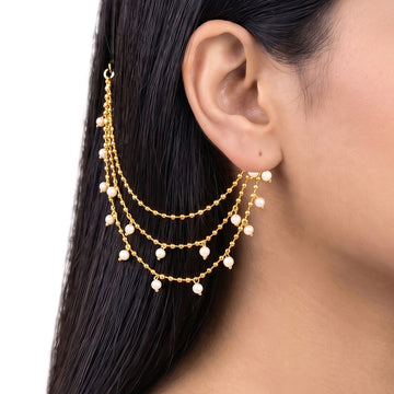 PRAO Ear Chain Anti-Tarnish Pearl Layered