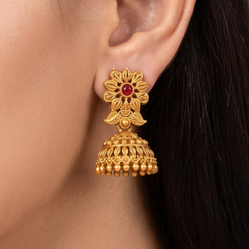 PRAO Earrings Anti-Tarnish Pink Stone Jhumkas