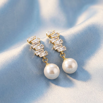 PRAO Earrings Anti-Tarnish Crystal Pearl Dangles