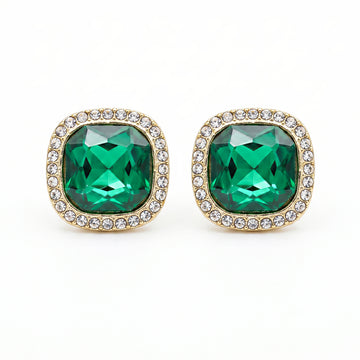 PRAO Earrings Anti-Tarnish Green Halo Studs
