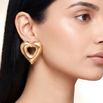 PRAO Earrings Anti-Tarnish Open Heart Studs