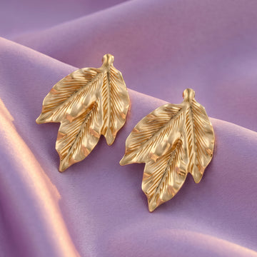 PRAO Earrings Anti-Tarnish Textured Leaf Dangles