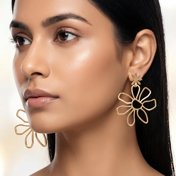 PRAO Earrings Anti-Tarnish Floral Statement Dangles