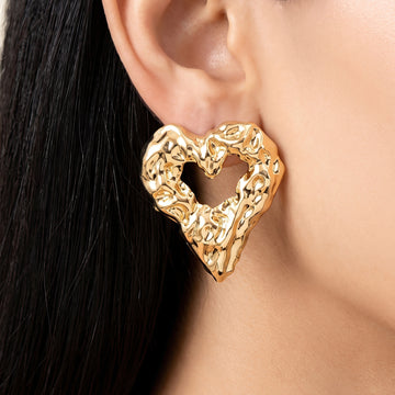 PRAO Earrings Anti-Tarnish Textured Heart Studs