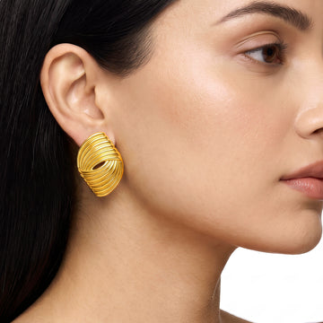 PRAO Earrings Anti-Tarnish Textured Oval Studs