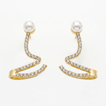 PRAO Earrings Anti-Tarnish Pearl Crystal Ear Jacket