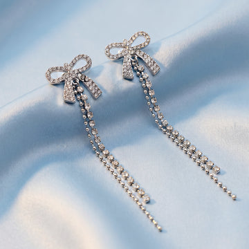 PRAO Earrings Anti-Tarnish Crystal Bow Tassels