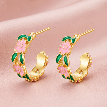 PRAO Earrings Anti-Tarnish Floral Enamel Hoops