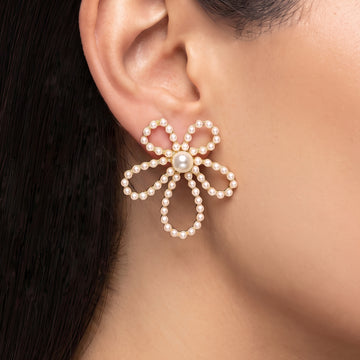 PRAO Earrings Anti-Tarnish Pearl Floral Studs