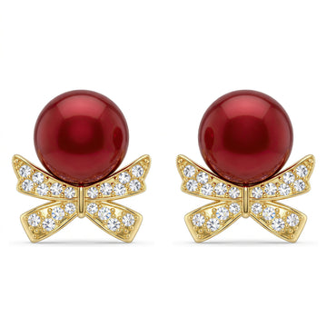 PRAO Earrings Anti-Tarnish Bow Red Pearl