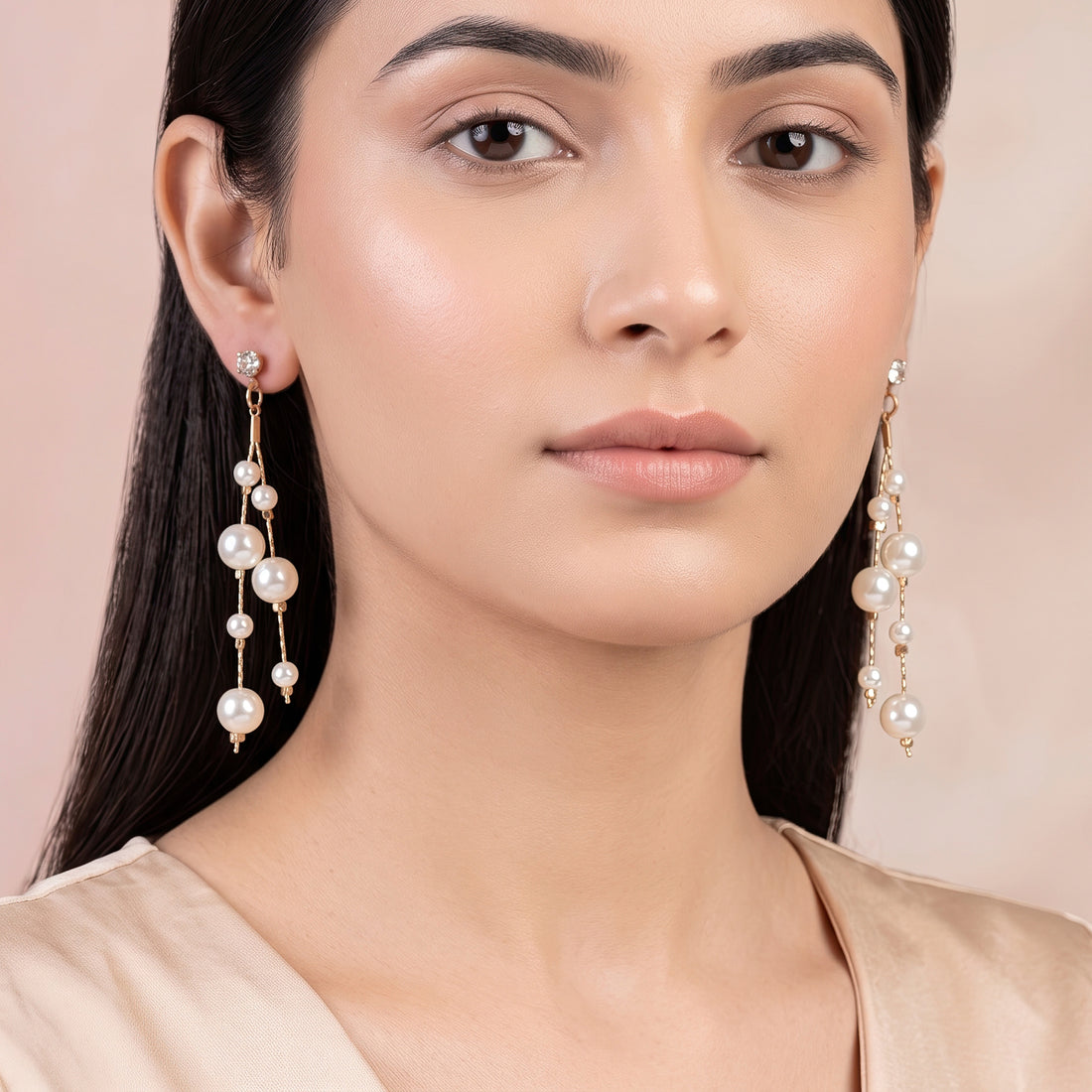 PRAO Earrings Anti-Tarnish Pearl Cascade Dangles