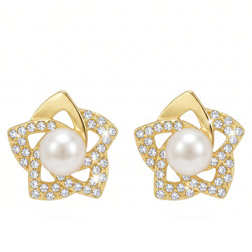 PRAO Earrings Anti-Tarnish Pearl Floral Studs