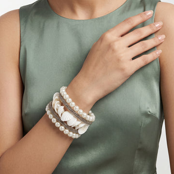 PRAO Bracelet Anti-Tarnish Pearl Shell Mesh Wrap (Adjustable Size)